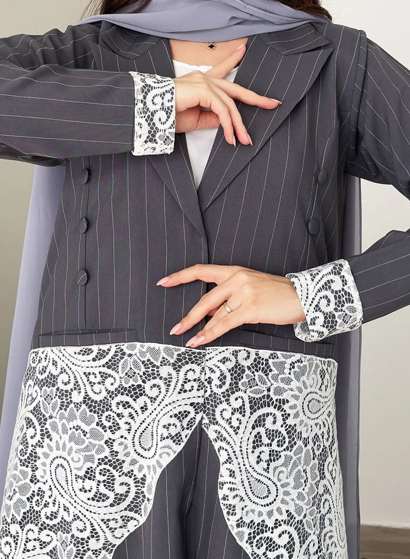 Rosette Abaya Stylish Embellished  Blazer with Dantel Design with Pocket and buton Style